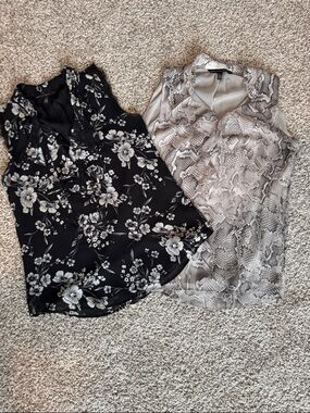 White House Black Market Black Floral and Gray Snake-Print Sleeveless Camisoles